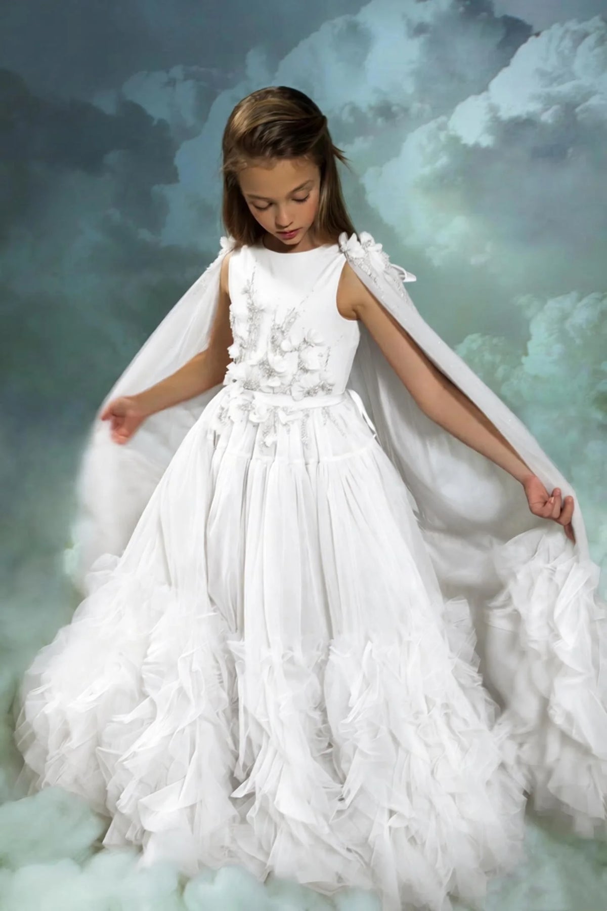 Blush Pink Flower Girl Dresses With Cape Customized Floral Ruffles Princess Baby Girl's Birthday Party Gowns Kids Pageant Dress