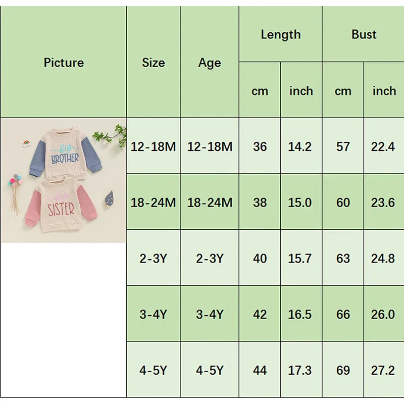 Toddler Kids Big Brother / Sister Pullover Letter Embroidery Round Neck