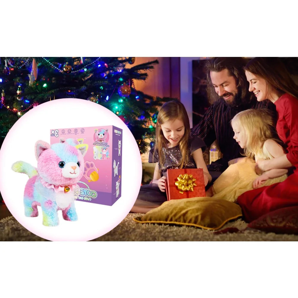 Interactive Electronic Plush Toy, Walking and Barking Robot Colorful Cat Plush