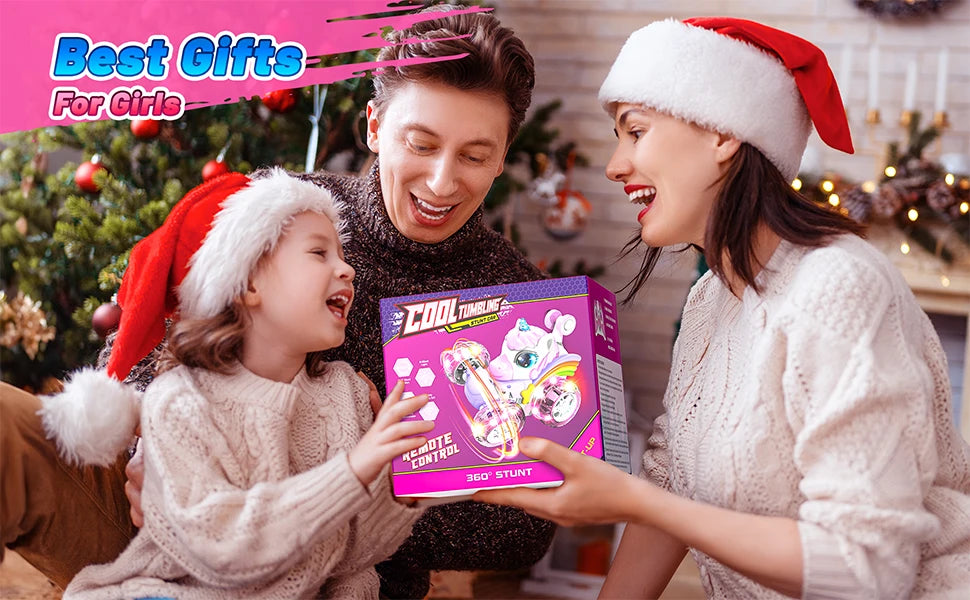 Unicorn Remote Control Car for Girls, 360° Rotating 4WD Stunt RC Cars with Cute Lights