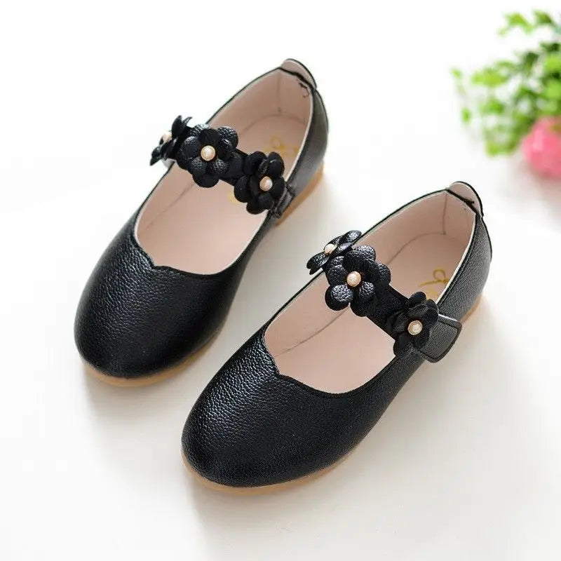 Girls Low-top Solid Color Leather Shoes Princess Shoes Flowers Student Single Dance Shoes White Child Shoes Comfortable Wearable