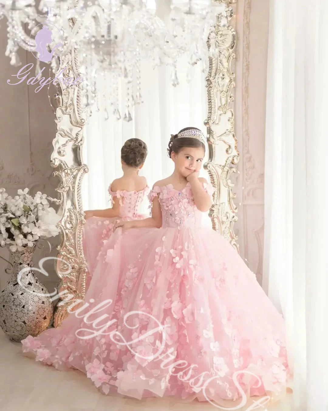 Customized Sky Blue Flower Girl Dress For Wedding Tulle Applqique Luxury Puffy Princess Kids Birthday First Communion Ball Gown