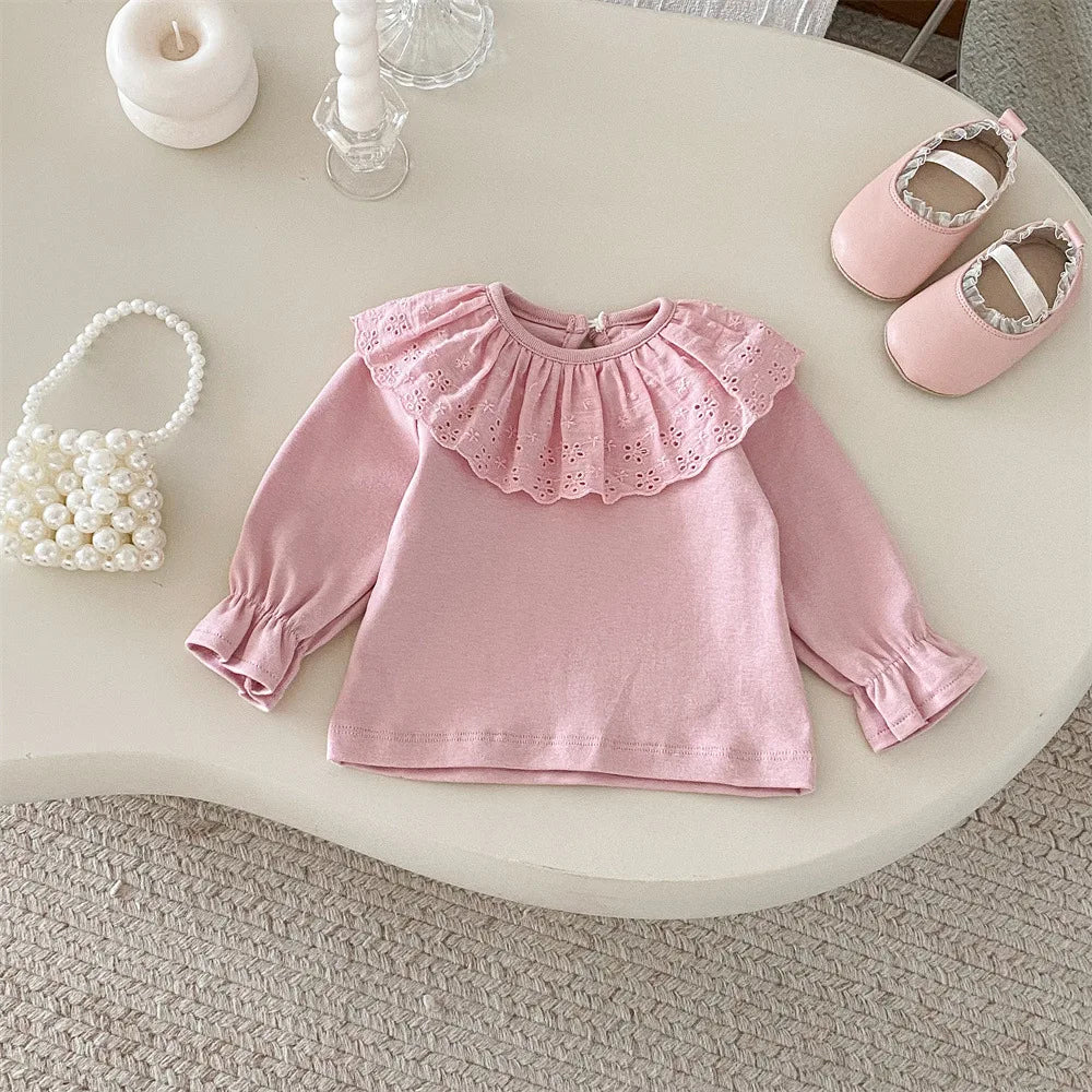 Trina Ruffles Lace Shirt Long Sleeve Tops