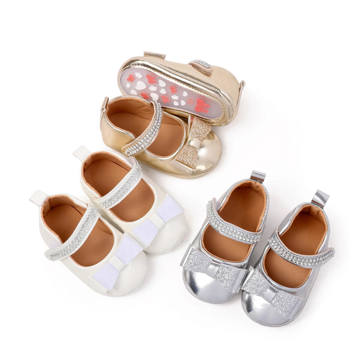 0-18months Baby Girl Leather Princess Shoes Decorative Glitter Bows shoes  for infant girls Rhinestone Soft Non-Slip Shoes