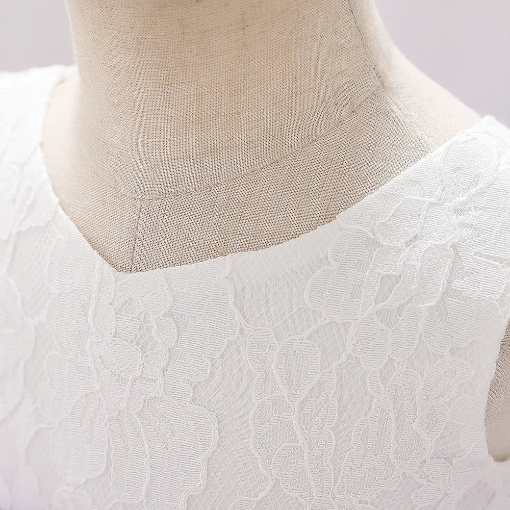 Baby Girl Clothes White Dress for Baptismal Ceremony Little Flower Child Wedding Dress Toddler Kids 1st Birthday Party Dresses