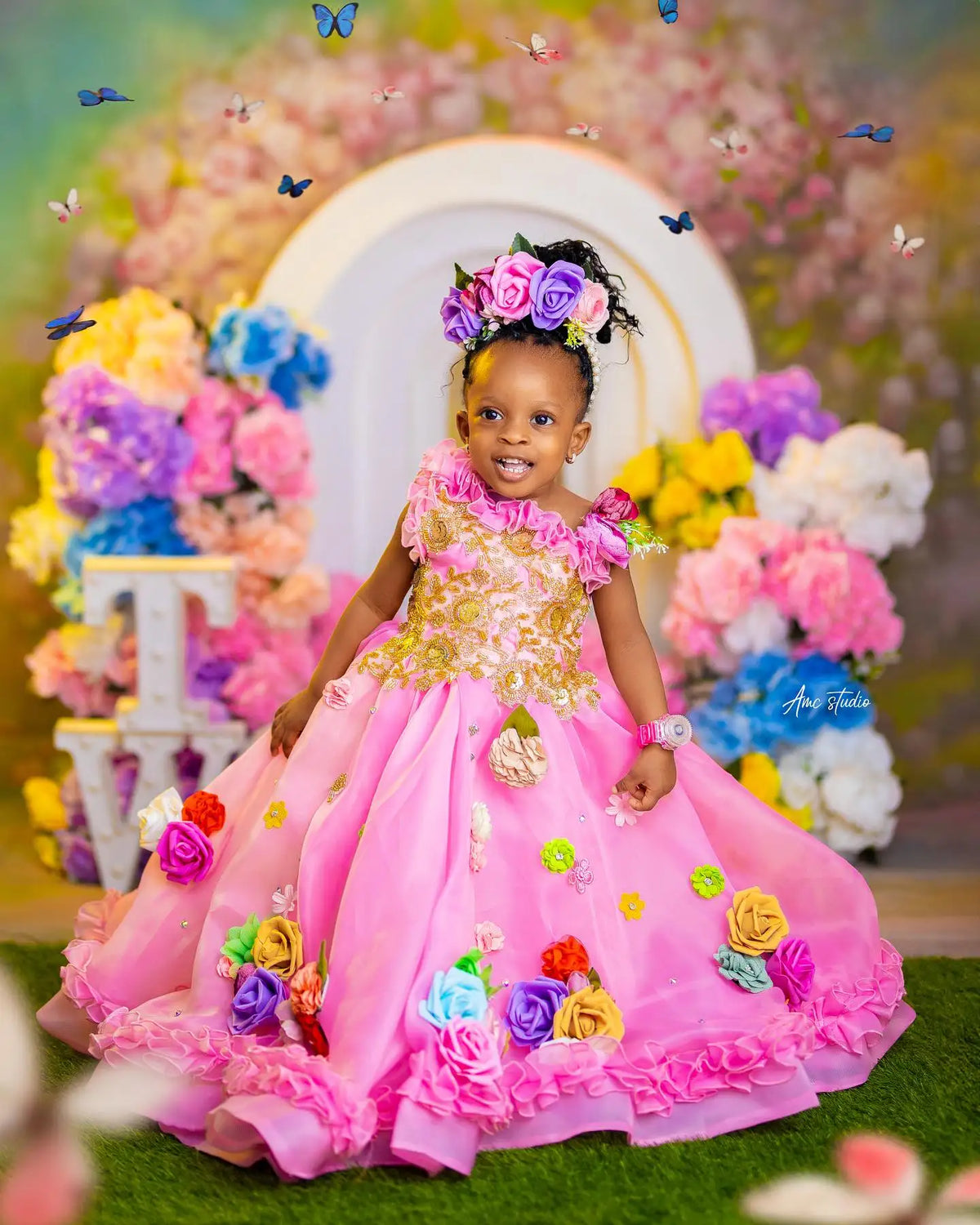 Hand Made Flower Girls Birthday Party Dresses Customized Girl's Floral Dress