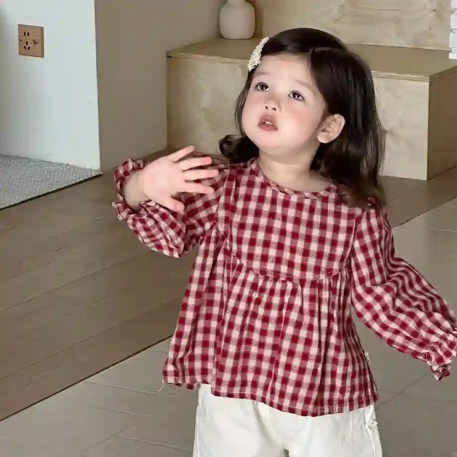 Valeria Cute Plaid Long Sleeve Shirts Tops