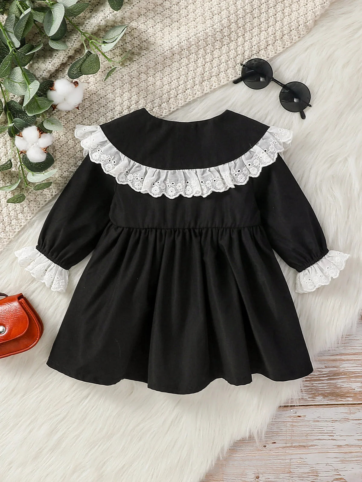 2025 Baby Girls' Dresses Autumn New Style Long Sleeve Doll Collar With Lace Princess Dresses