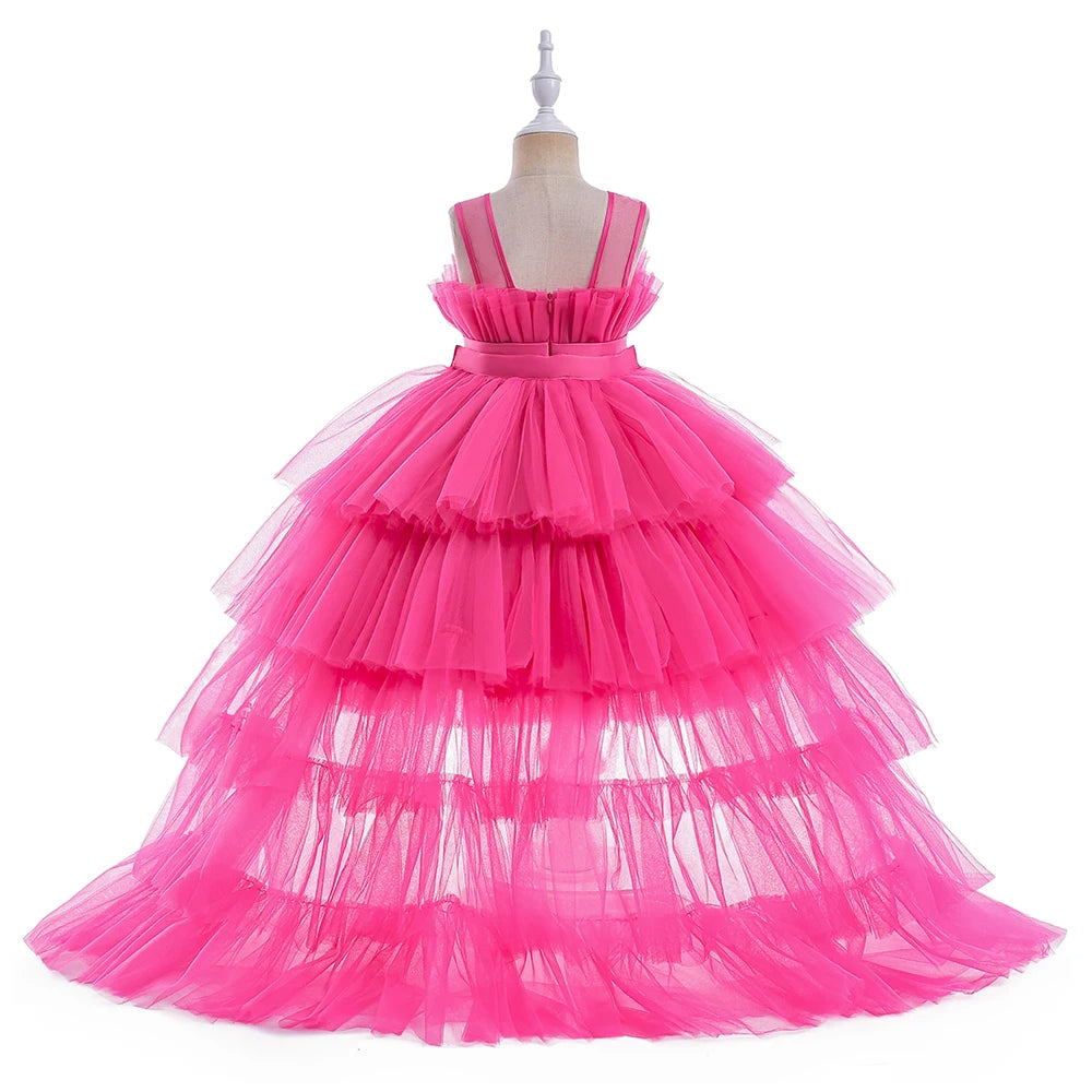 Summer Baptism Bridesmaids Party Baby Girls Dresses Tulle Trailing Wedding Birthday Princess Dress