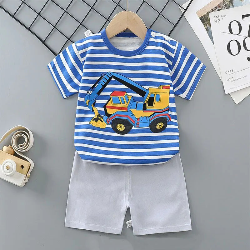 Cotton Tees and Shorts Set for Boys - Cartoon Design