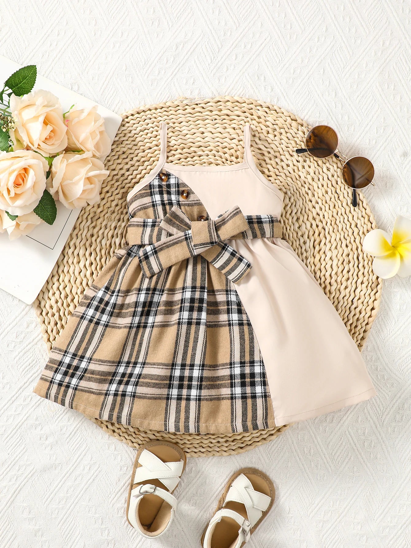 Mary Baby Girl Summer Daily Strap Color Matching Dress