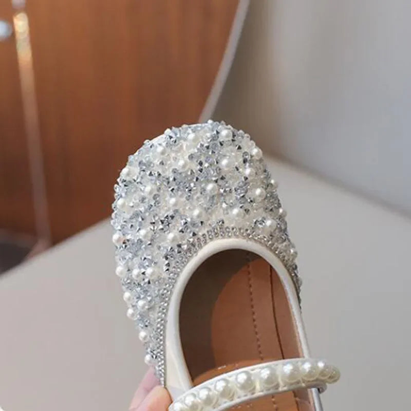 Kids Leather Shoes Spring Autumn Fashion Sequins Pearl Girls Princess Shoes