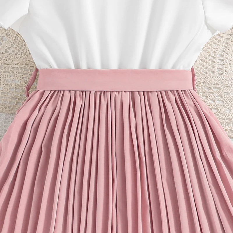 Emma Kids Dress for Girls with Pleated Skirt and Bow Tie