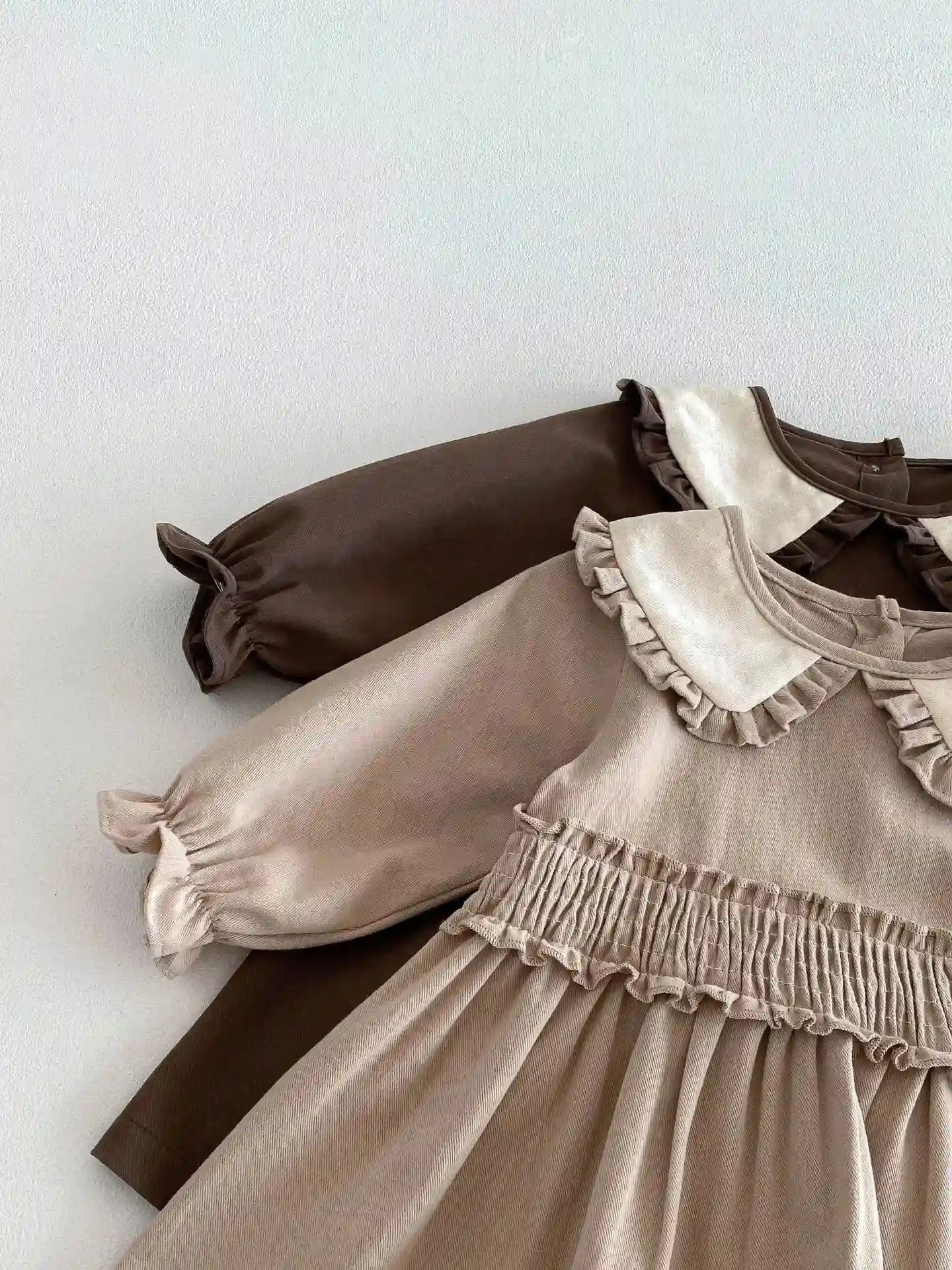 Alessia Ruffle Collar Dress – Khaki - Coffee