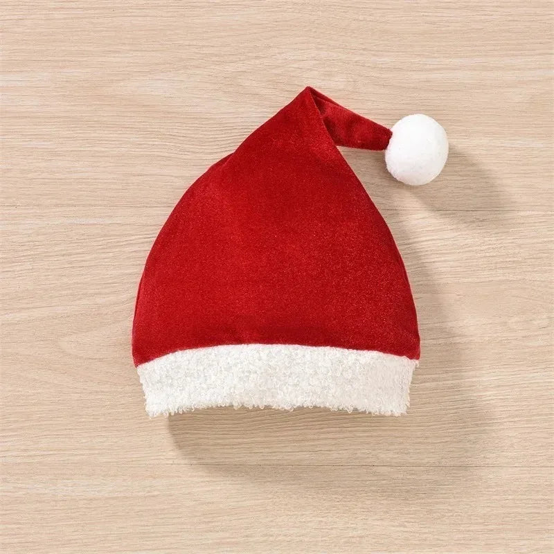 Baby Girl's Christmas Velvet Dress with PP shorts & Hat Set ,Pom pom Trim baby girl Dress