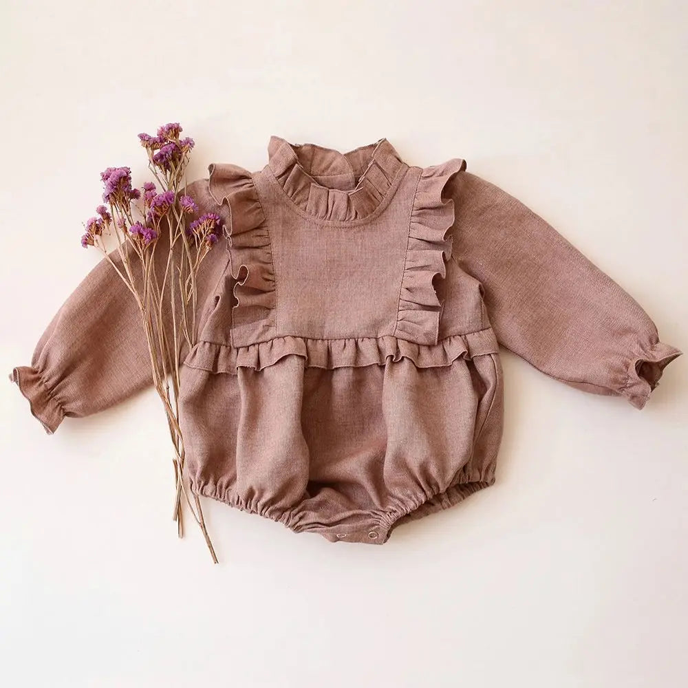 Solid Ruffle Linen Romper
