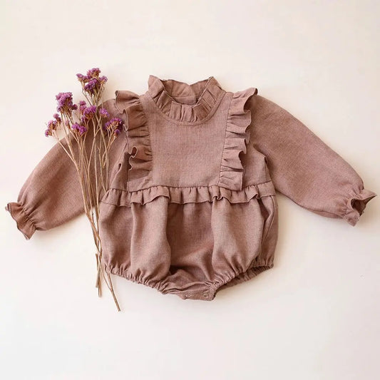 Solid Ruffle Linen Romper