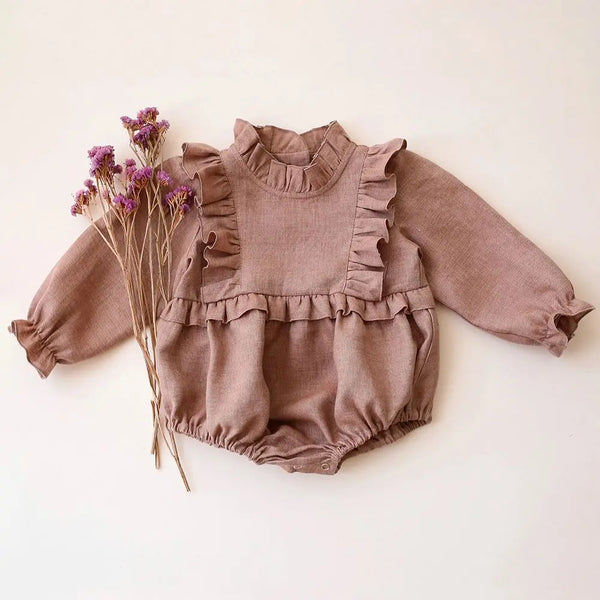 Solid Ruffle Linen Romper