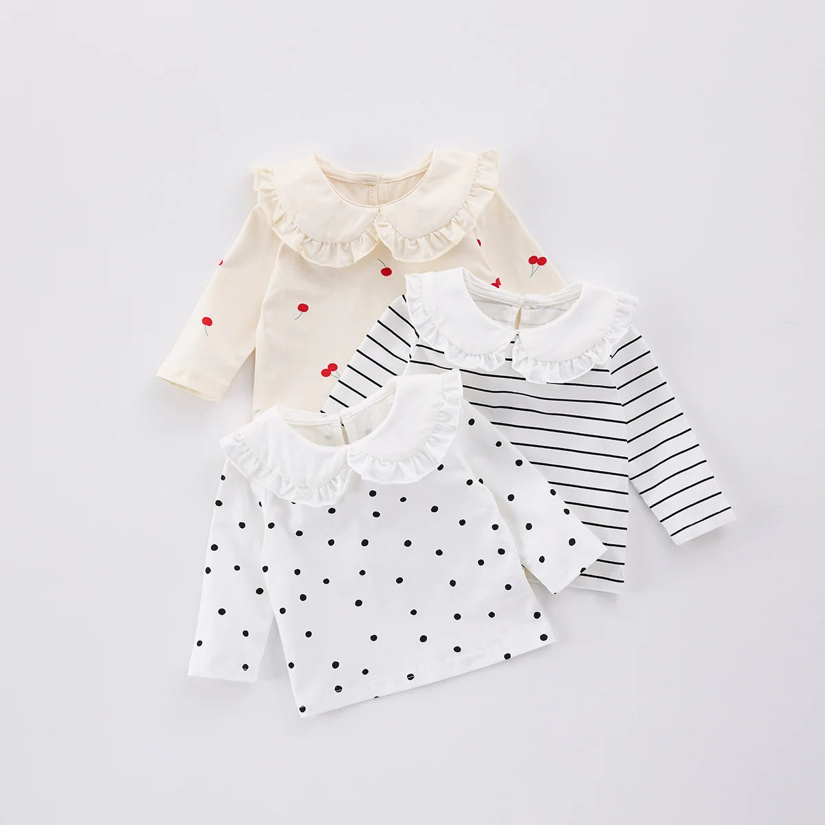 Ana Lace Doll Collar Striped Long Sleeve Tops