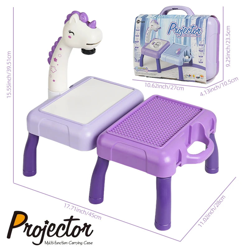 Drawing Projector for Kids, Mini Multi-Functional Writing Board Learning Drawing Educational Toys, Ideal Toy for 3+ Girls & Boys
