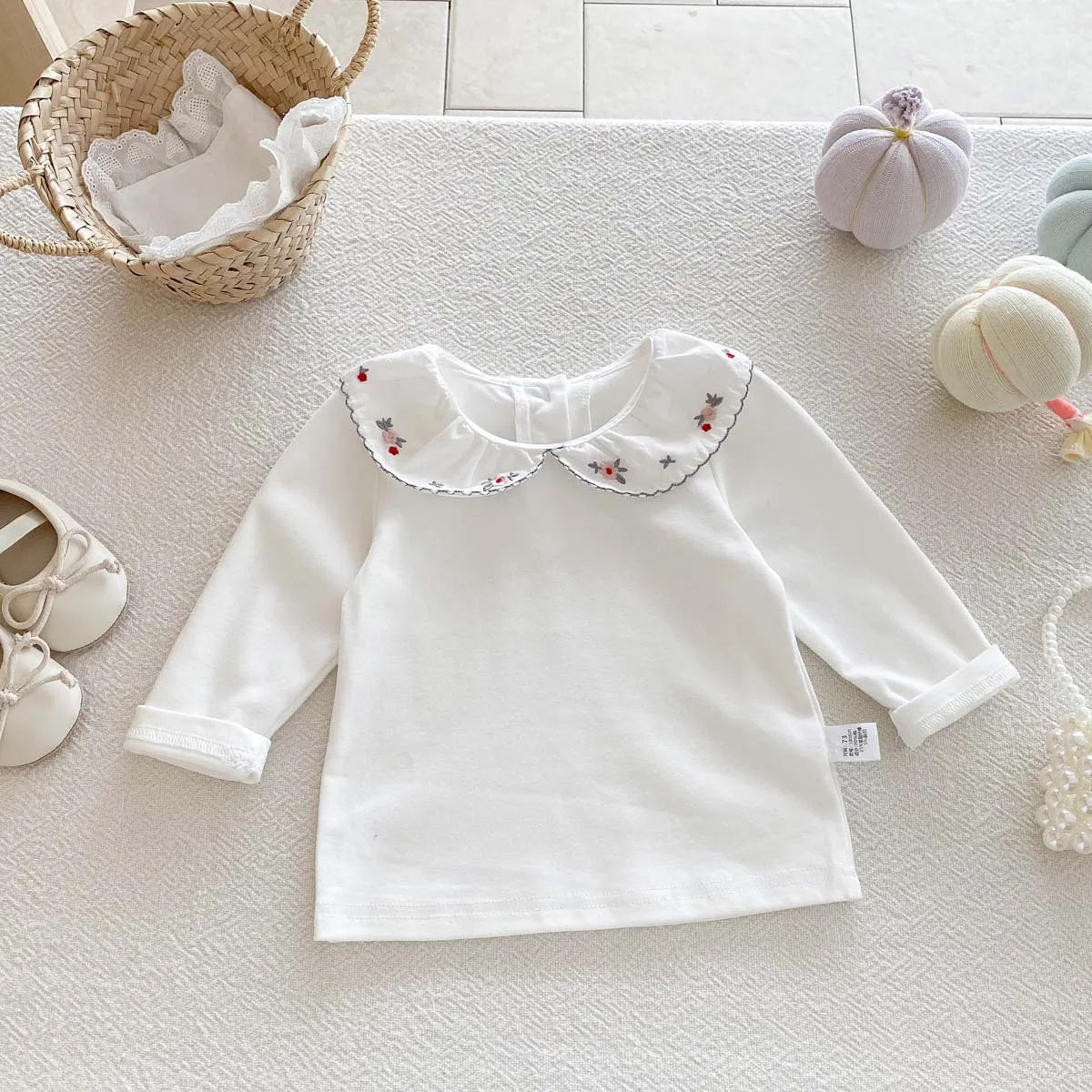 Amelia Embroidered Doll Collar Long Sleeve Top