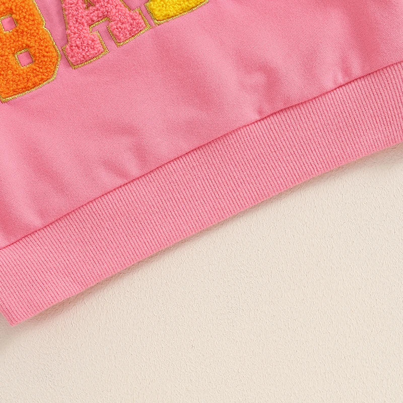 Girls Fall Babe Long Sleeve Embroidery Letters Fall Crewneck Top