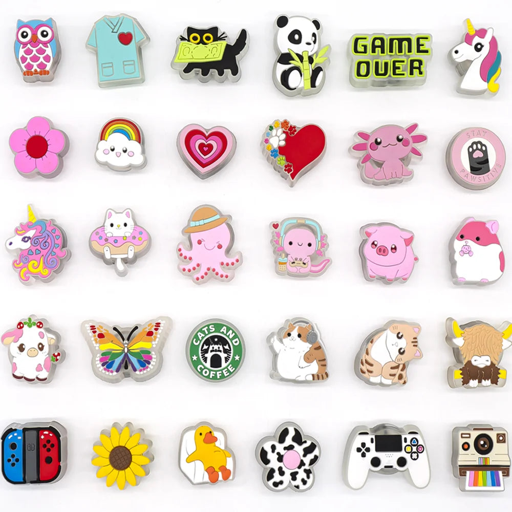 Pink Heart LED Shoe Charms for Girls,Cute Butterfly Cat Pin Accessories for Shoes