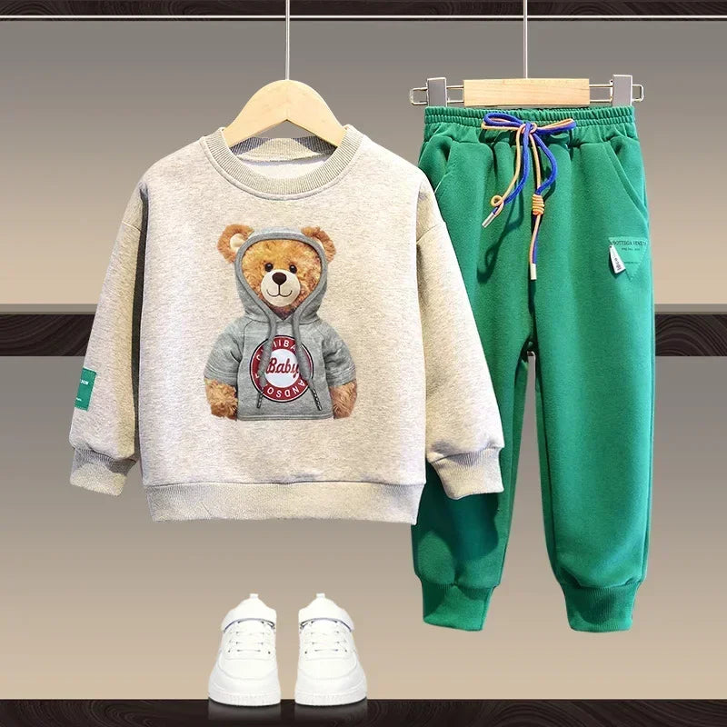 Boy Clothes Set Autumn - Cartoon Bear Top and Pant
