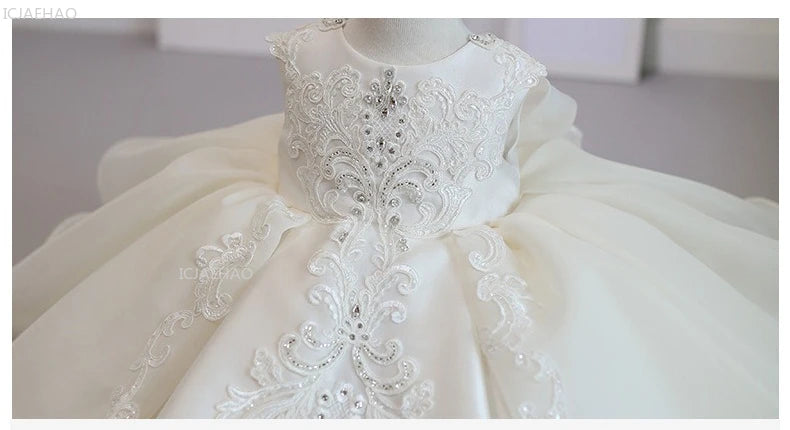 Girls Flower Girl Dress Tutu Princess Gown for Wedding Children First Birthday Party Pageant Christening Celebration Kid Dresses