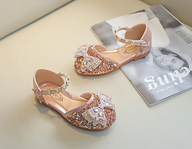 New Children Princess Shoes for Girls Bowtie Glitter Children Baby Dance Shoes