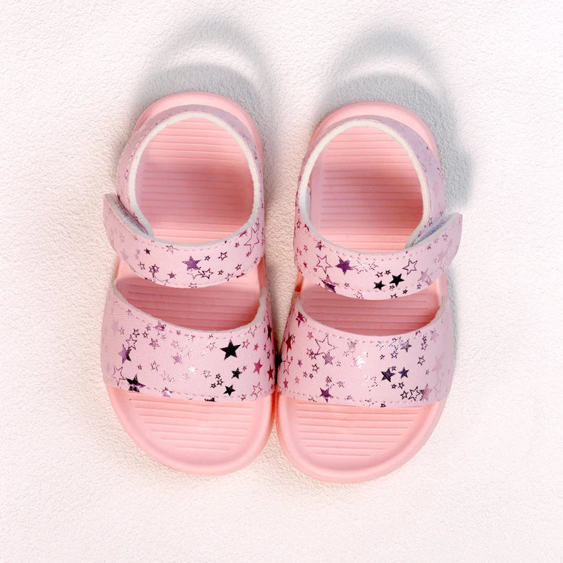 Girls' Shiny Star Outdoor Sandals Summer Printed Soft-Soled Non-slip Slippers Open-Toe Durable Baby Beach Shoes
