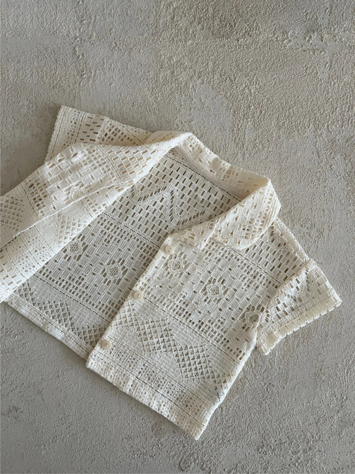 Helen Lace Short Sleeve Lapel Cotton Tops