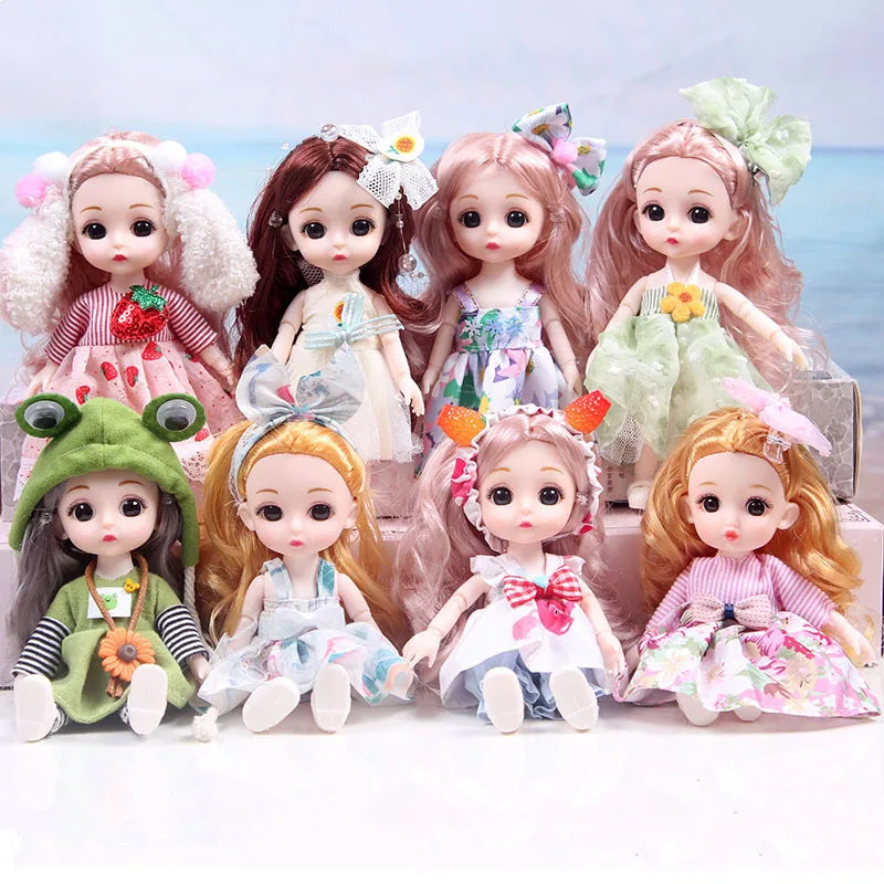 17CM Movable Joint Doll Girl Dress Up Dollhouse Makeup DIY Toys Cute Safety Baby 3D Doll Babies Toddler Princess Beautiful Gift