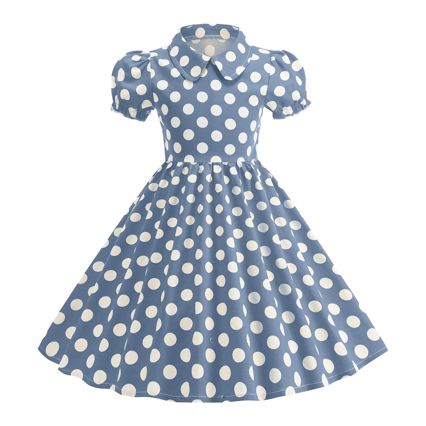 Girls' Dress French Short Sleeve Polka Dot Dress Holiday Children'S Summer Dress