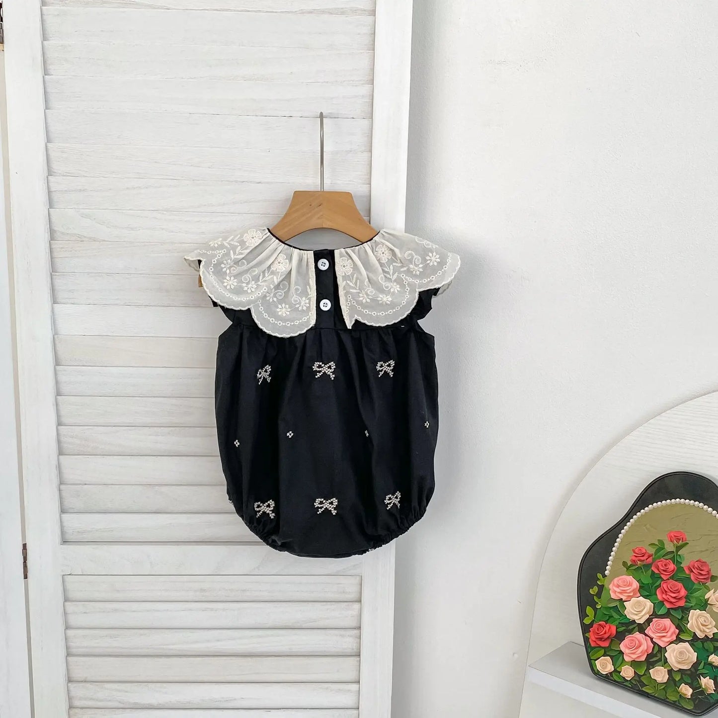 Black Embroidery Bow Romper
