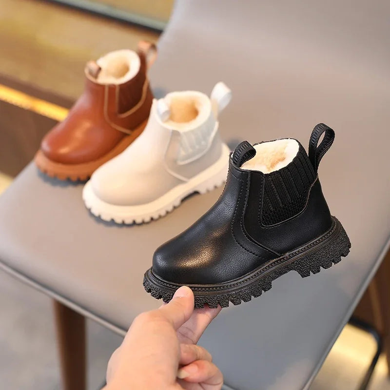 Brester Kids Boys Girls Boots - Zipper Non-Slip Leather Shoes