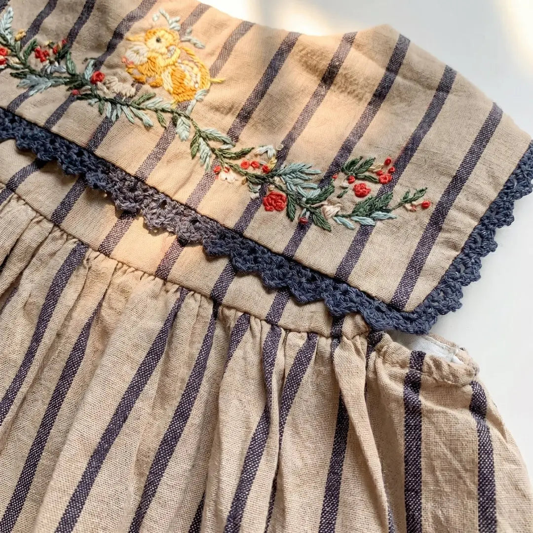 Baby Girl Pure Cotton Princess Dress Summer New Style Girls' Striped Embroidered Dress