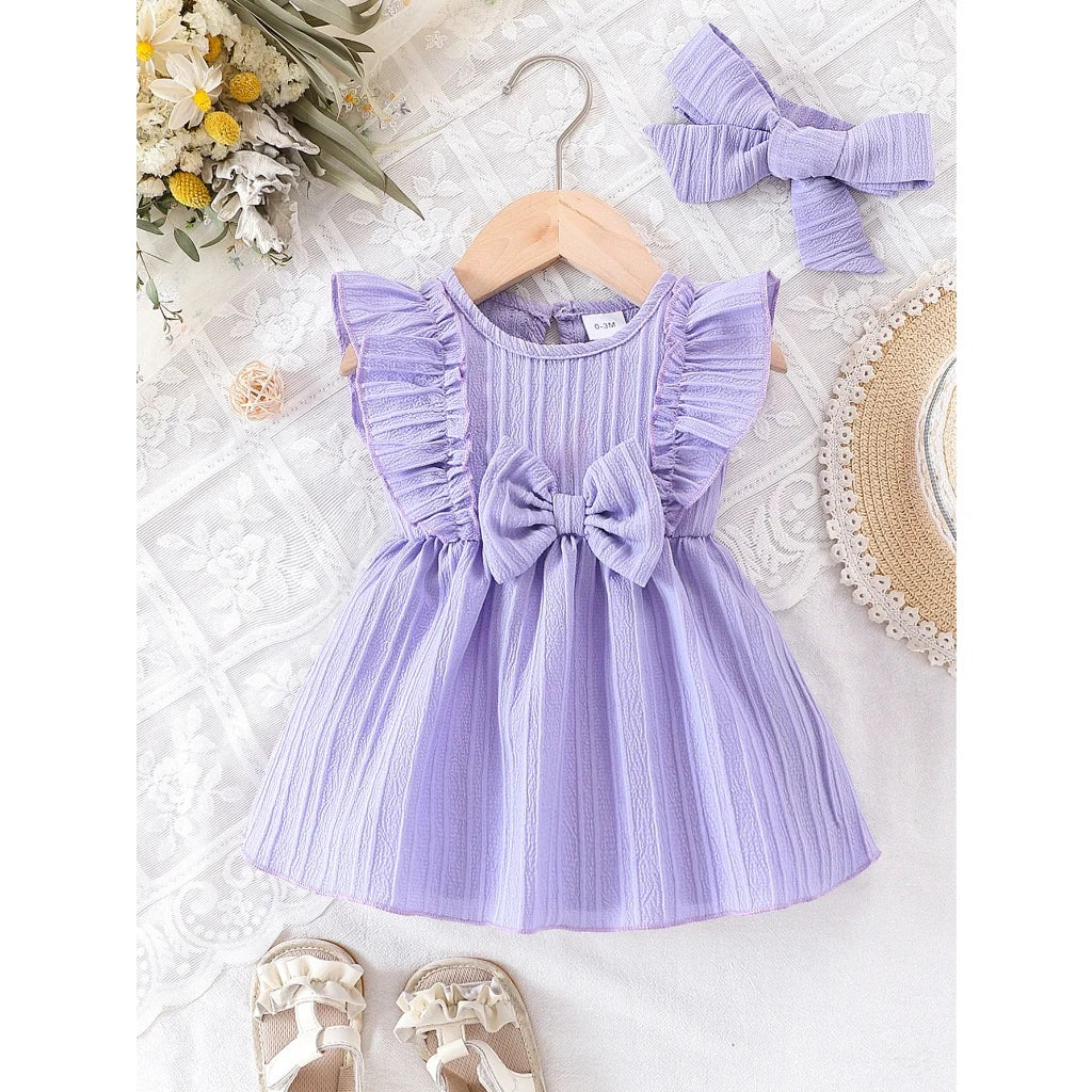 Ava Baby Girl Summer Dress for Toddlers with Headbow