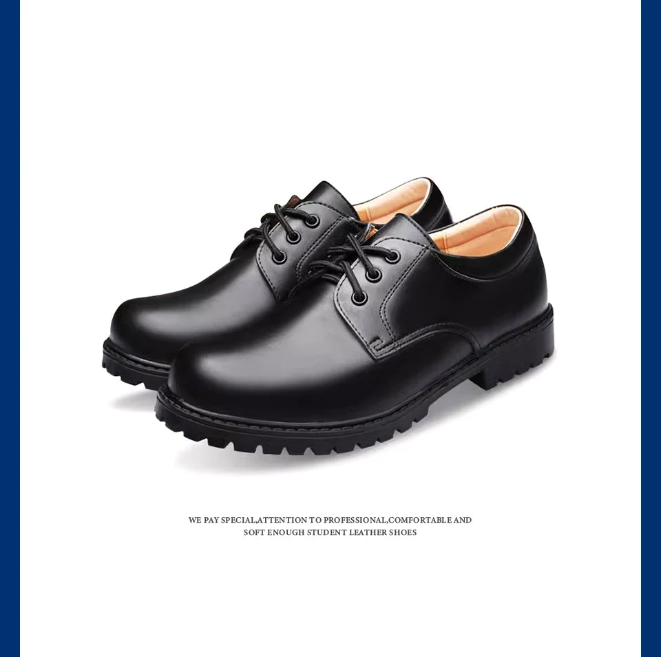 Soft Bottom School Shoes for Boys Middle School Student British Black