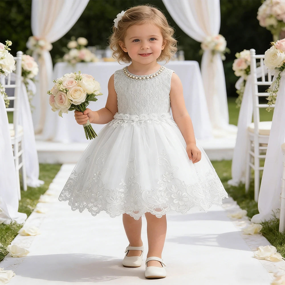 Baby Girl Clothes Wedding Dress for Baptismal Ceremony White Dress