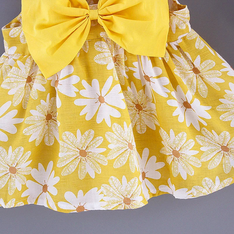 Baby Girl Dress Summer Bow And Full Print Daisy Pattern Suspender Beach Baby Dresses