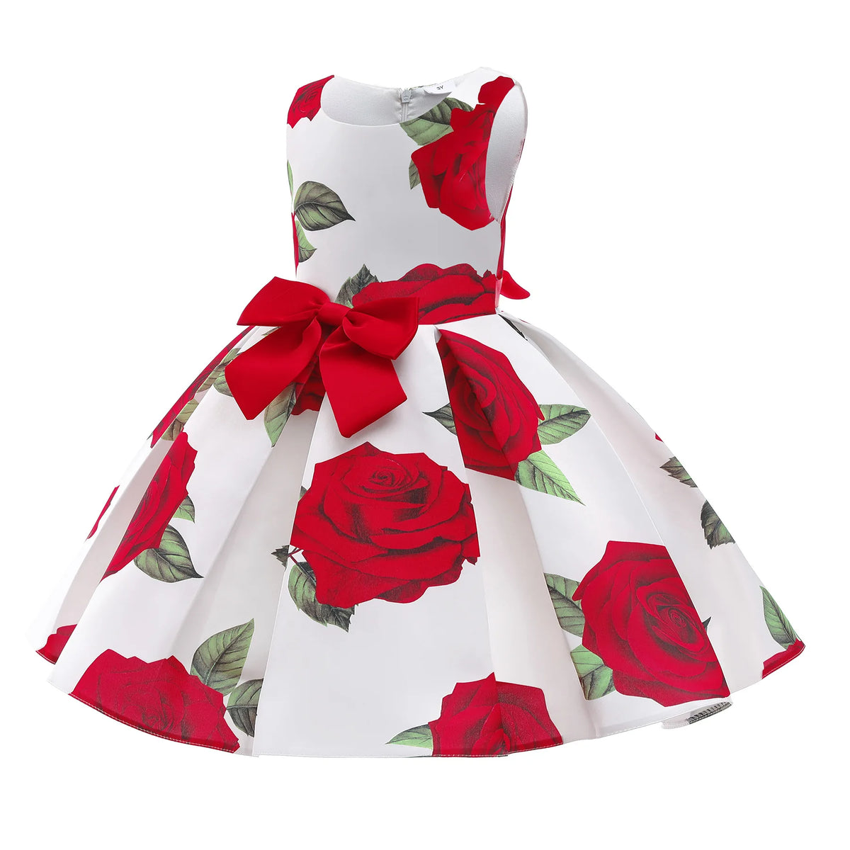 Baby Girl Princess Dress Children's Clothing Toddler Red Rose Print Vintage Vestidos Kids Performance Evening Birthday Xmas Gown