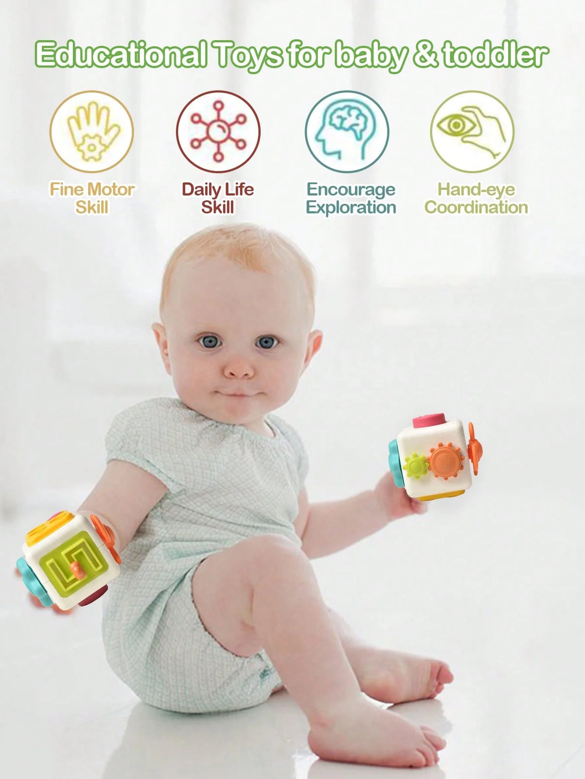 6 in 1 Montessori Educational Toys Sensory Busy Board Baby Practice Skills