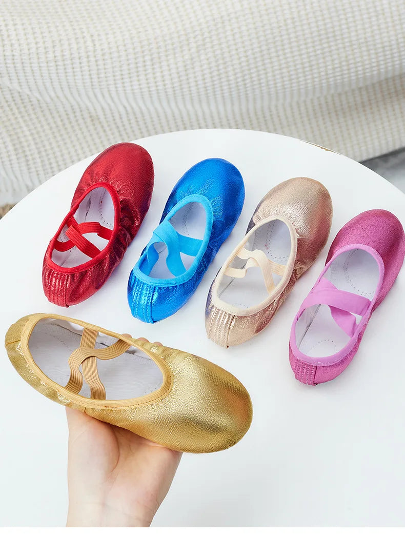 Girl Ballet Shoes Glitter Split-Sole Dance Slippers Toddler Kids Practice Shoes Flats Soft Lightweight  Elastic Laces Colorful