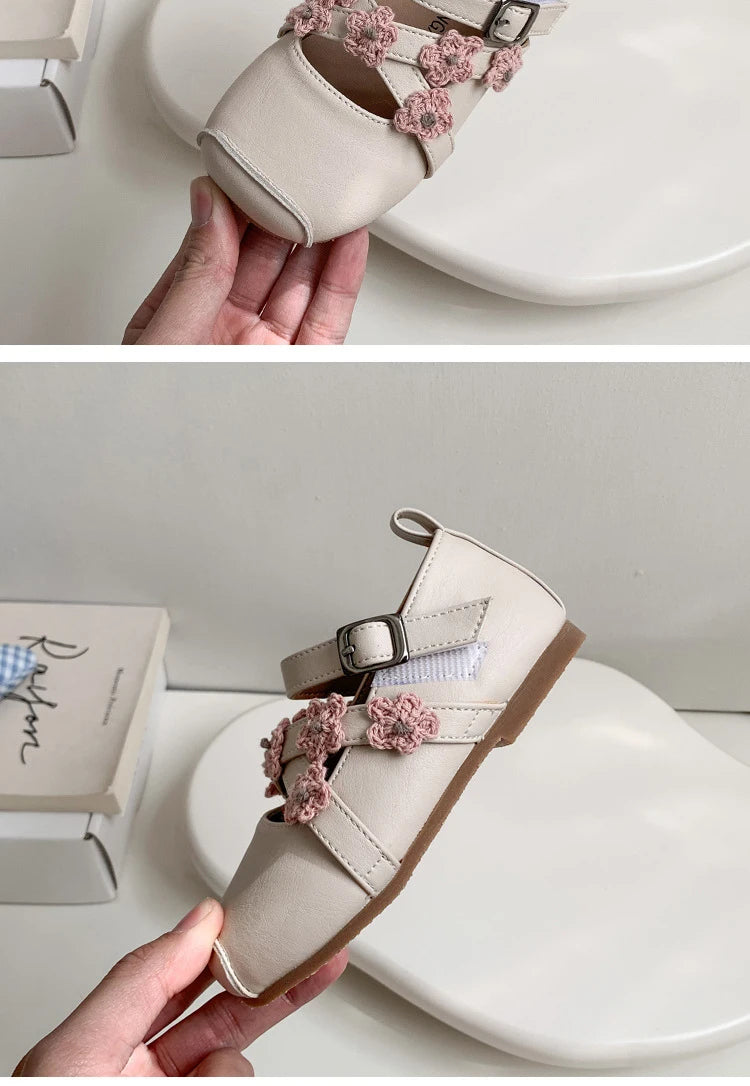 Girls Shoes New Spring Square Toe One-line Buckle Buckle Decoration Shoes Mori Girl Style Outdoor Daily Flat Children Zapatos De