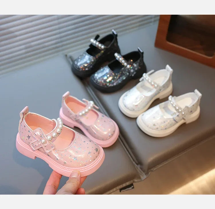 2025 Shoes NewGirls Leather Shoes for Party Wedding Kids Princess Rhinestones Shoes with Bow-knot Fashion Children