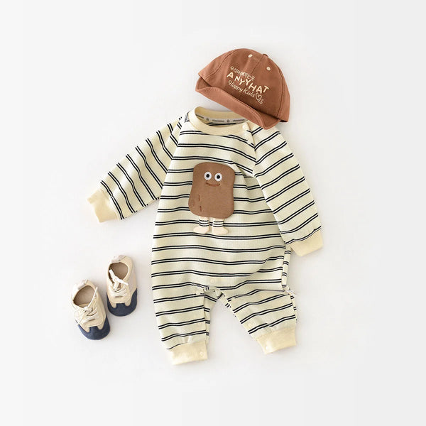 Spring Striped Cartoon Baby Onesie