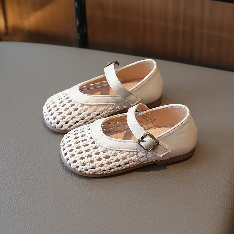 Kids Summer Breathable Woven Flats Shoes Hollow Out Princess Shoes