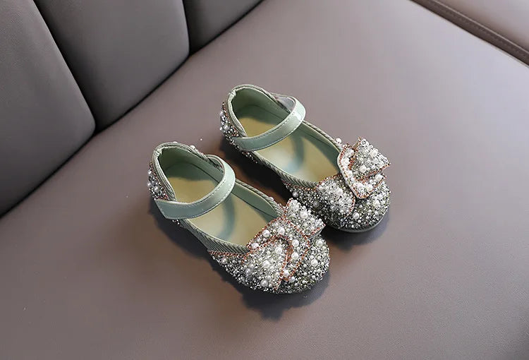 New Childrens Shoes Pearl Rhinestones Shining Kids Princess Shoe Baby Girls Shoe
