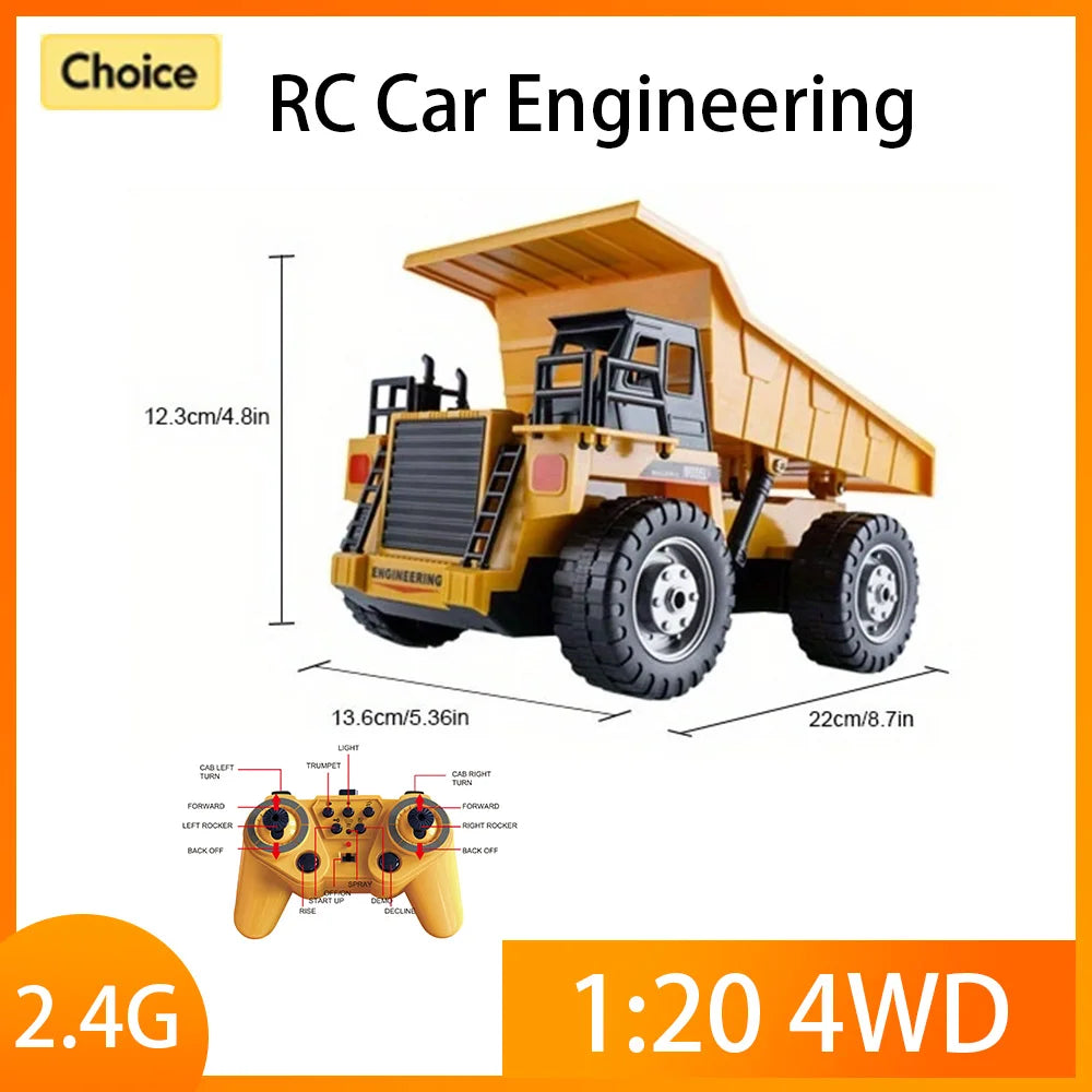 2025 New 4WD Remote Control RC Alloy Dump Truck Car Engineering Vehicle Radio Control Remote Control Car Toys Children's Gifts